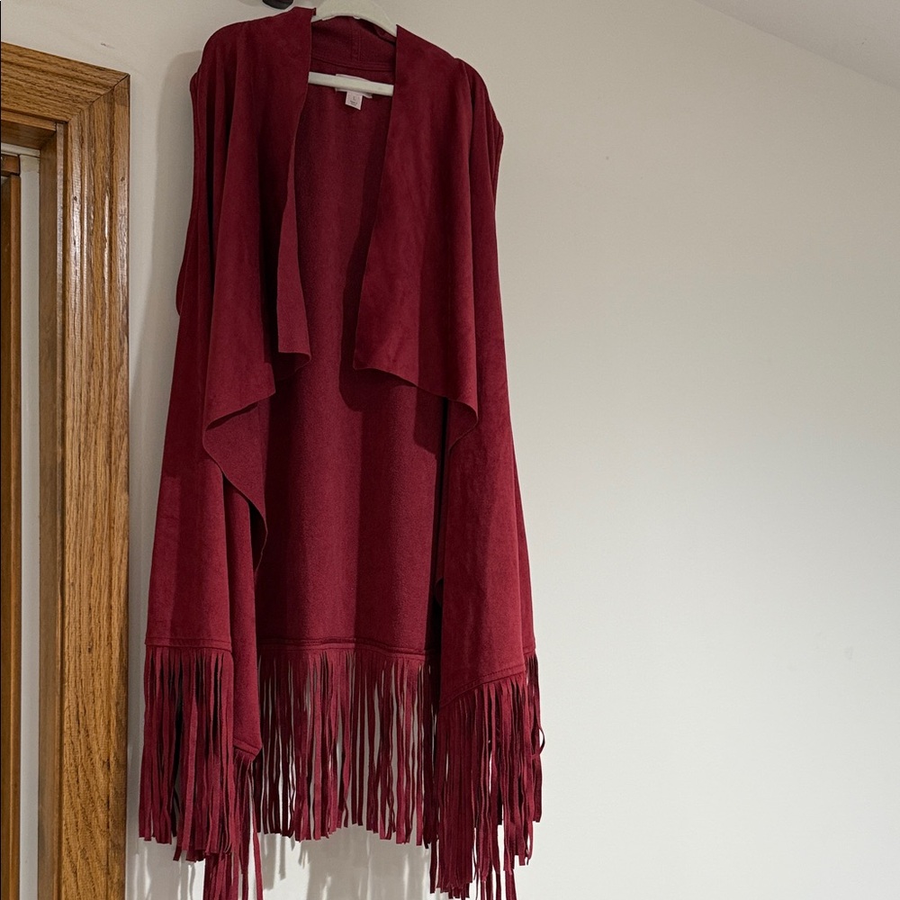 Fringed Burgundy Women's Vest
